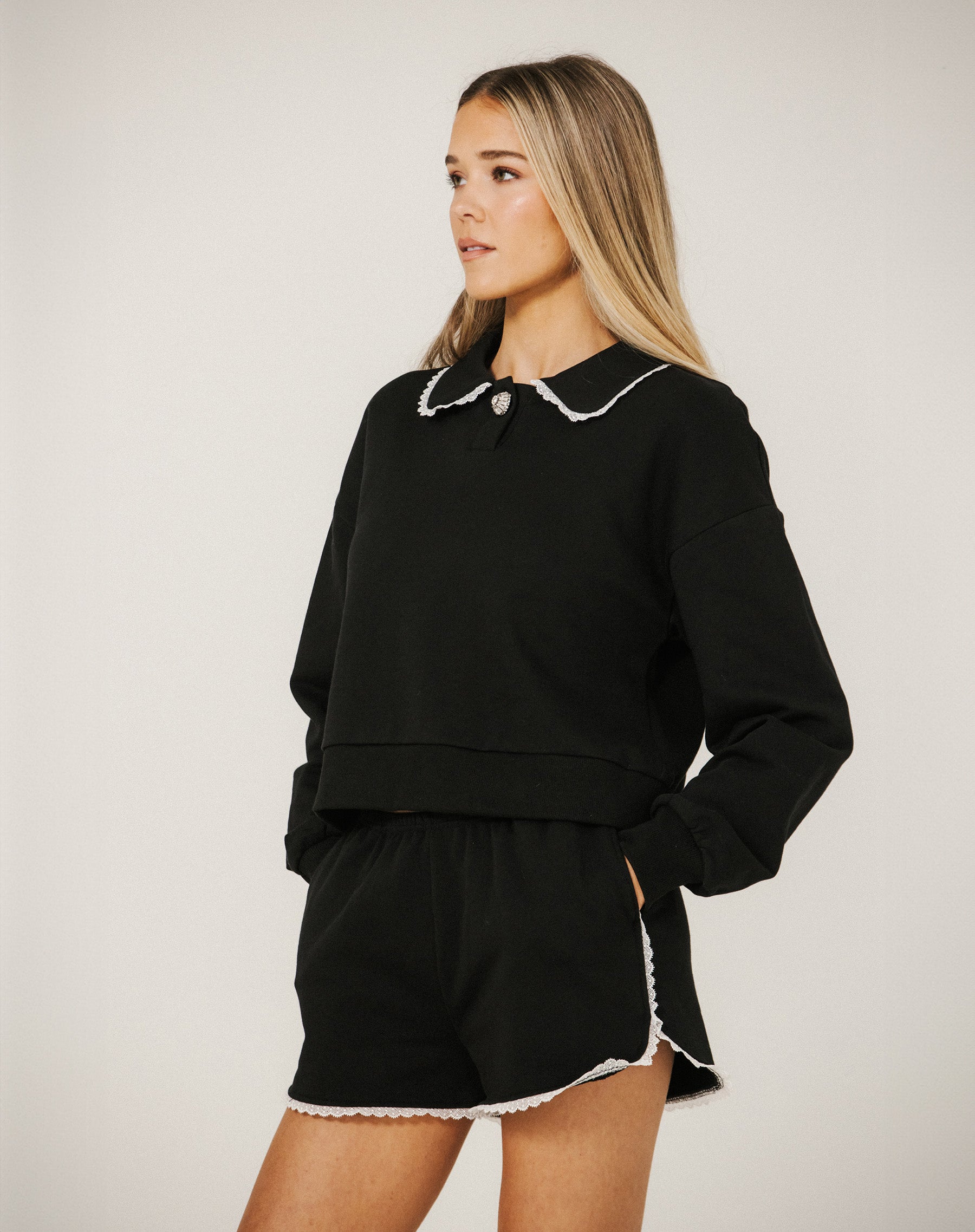 Lace Trim Collared Sweater
