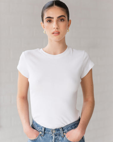 The Cropped Ribbed Tee | Black