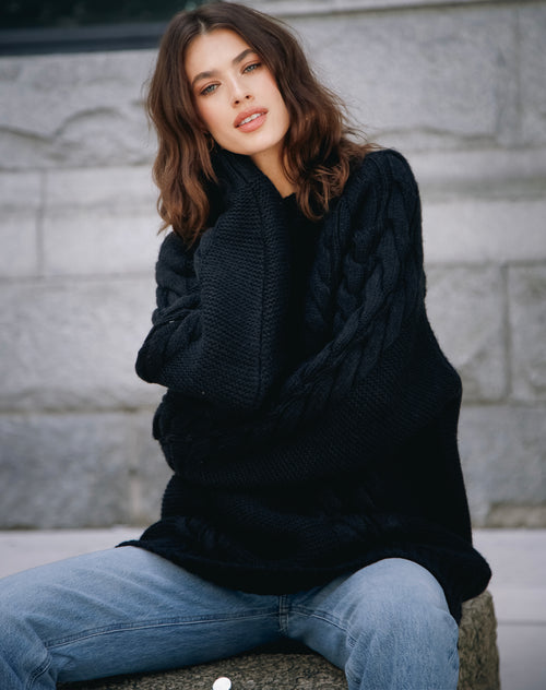 The 'Adele' Cable Knit Big Sister Sweater | Black