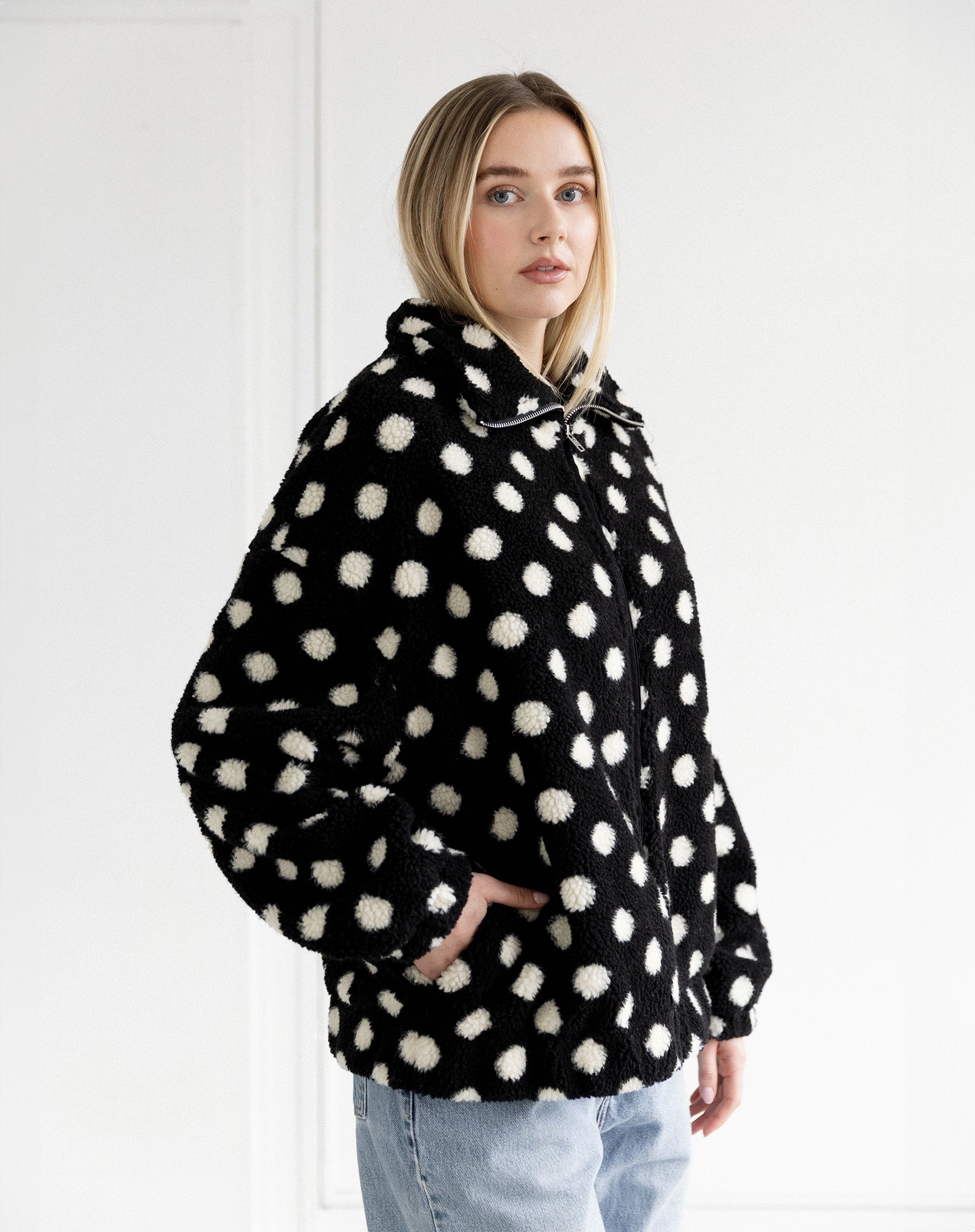 Polka Dot Sherpa Jacket – BRUNETTE The Label Polka Dot Sherpa Jacket – BRUNETTE The Label