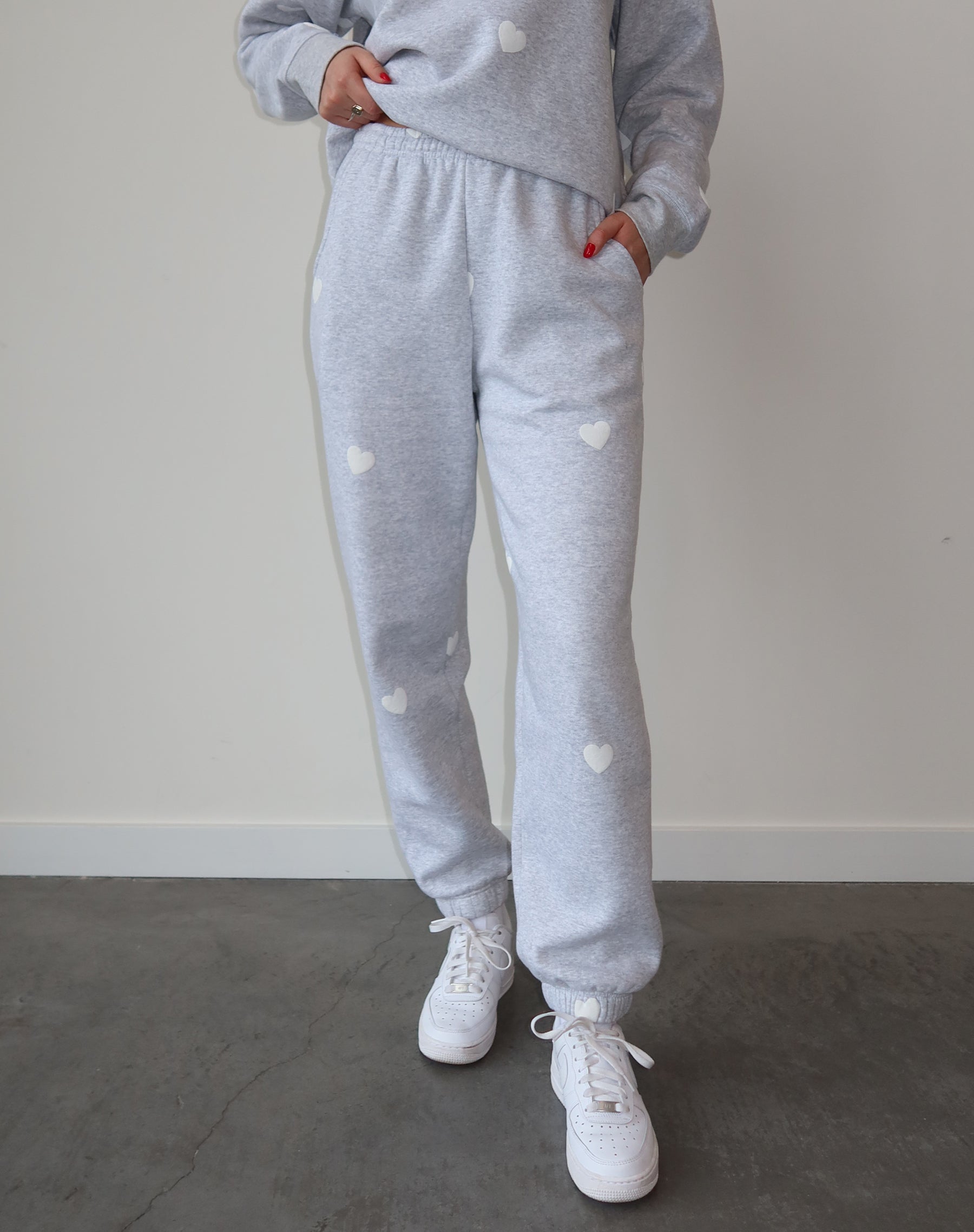 The "ALL OVER HEART" Oversized Joggers | Pebble Grey & White