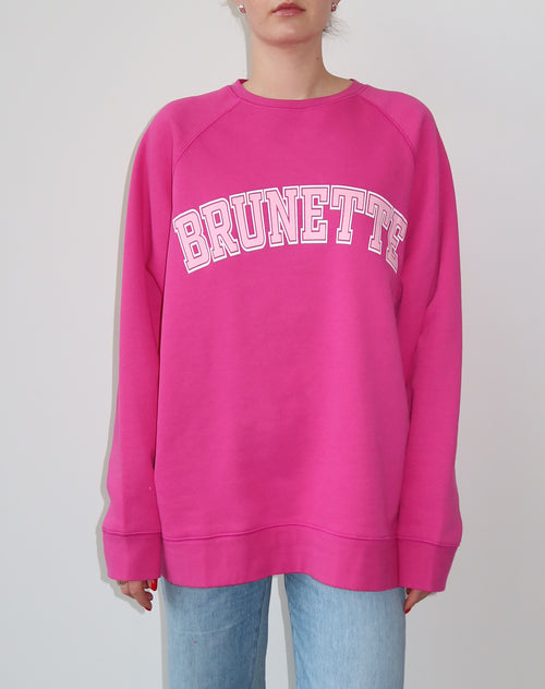 The "BRUNETTE" Not Your Boyfriend's Varsity Crew Neck Sweatshirt | Fuchsia & Baby Pink