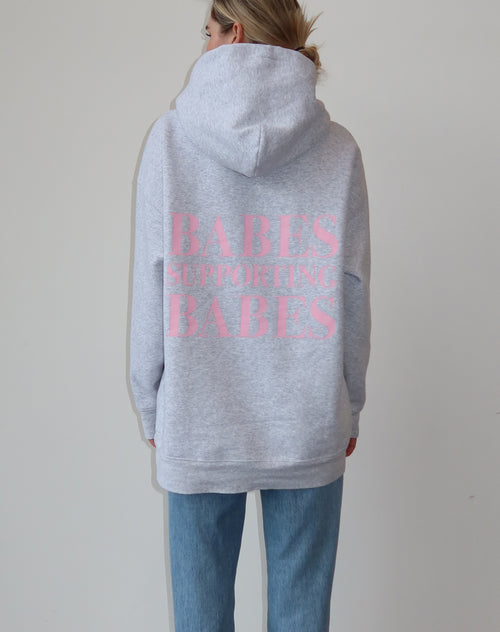 The "BABES SUPPORTING BABES" Big Sister Hoodie | Pebble Grey & Baby Pink