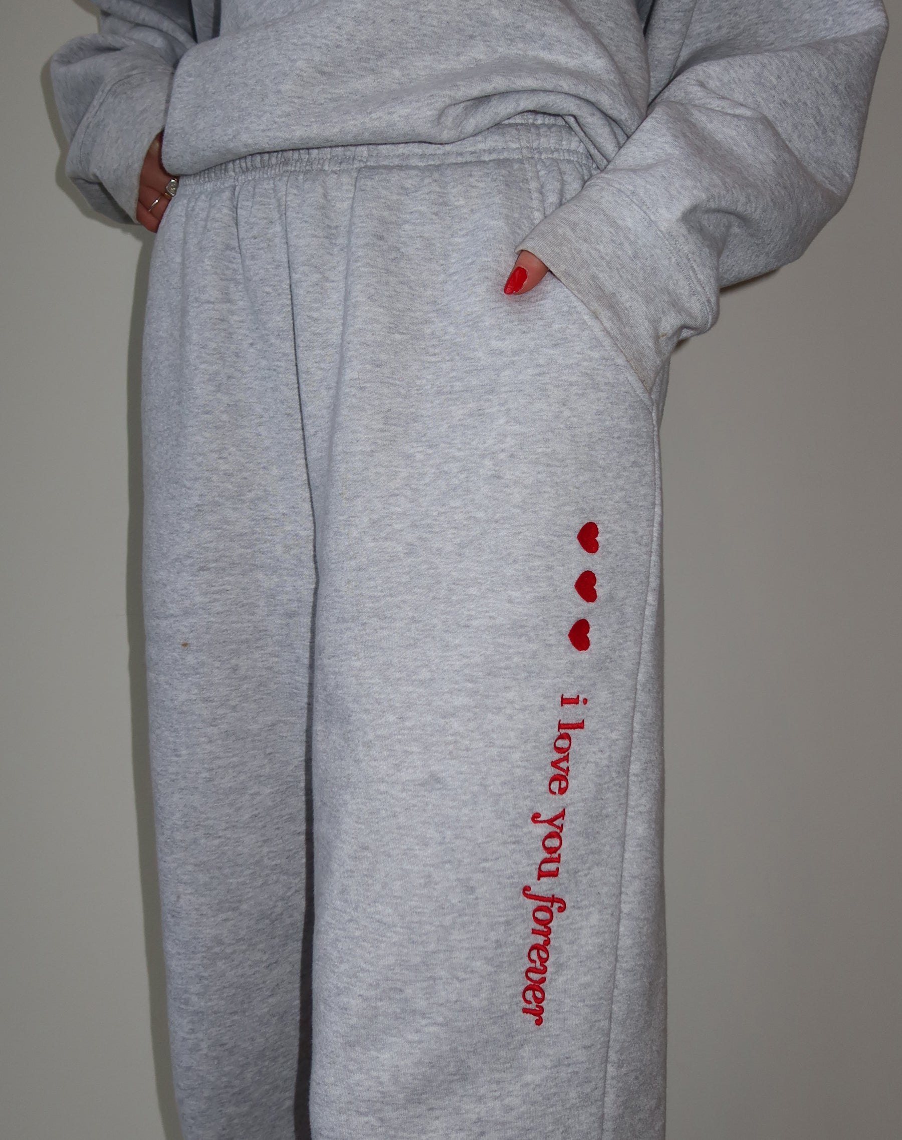 The "I LOVE YOU FOREVER" Oversized Joggers | Pebble Grey with Red