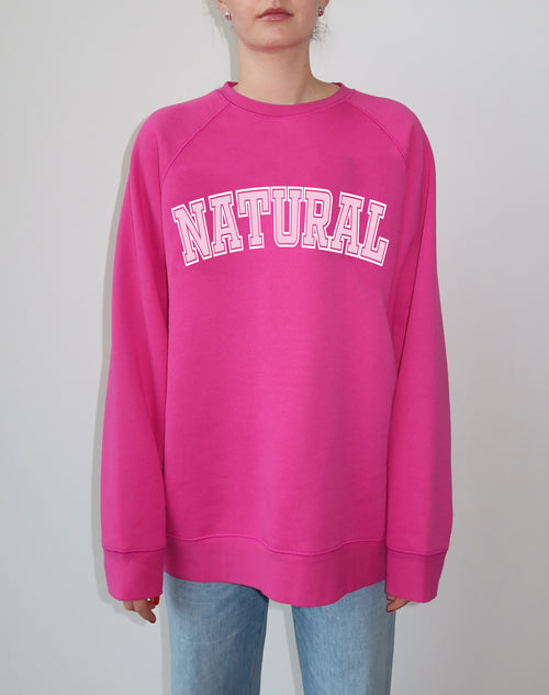 The "NATURAL" Not Your Boyfriend's Varsity Crew Neck Sweatshirt | Fuchsia & Baby Pink