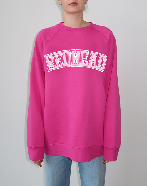 The "REDHEAD" Not Your Boyfriend's Varsity Crew Neck Sweatshirt | Fuchsia & Baby Pink