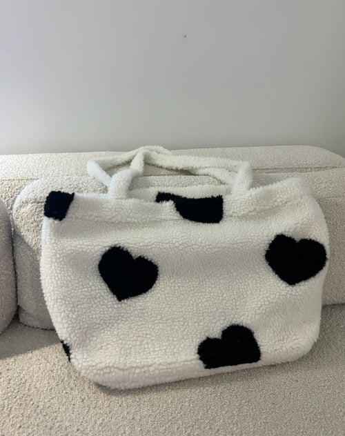 The "ALL OVER HEART" Sherpa Tote Bag | White & Black