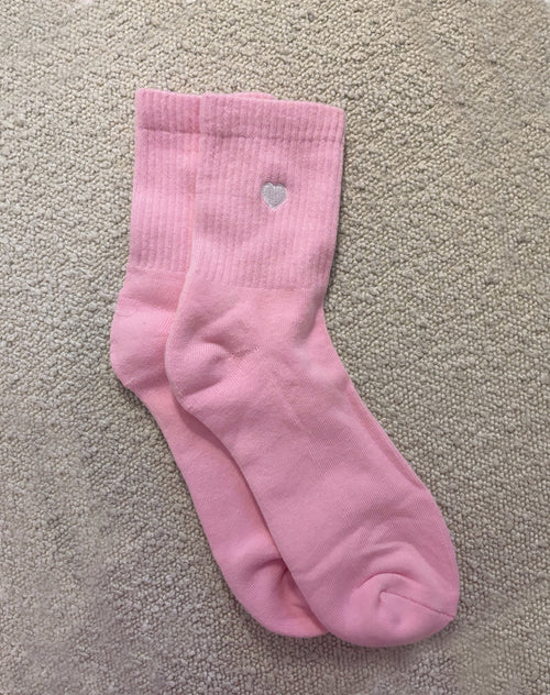 "HEART" Socks | Baby Pink with White