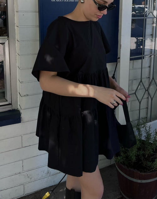 Cotton Poplin Tiered Dress | Black