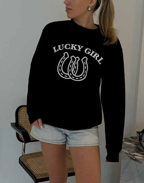 "Lucky Girl" Classic Crew Neck Sweatshirt | Black