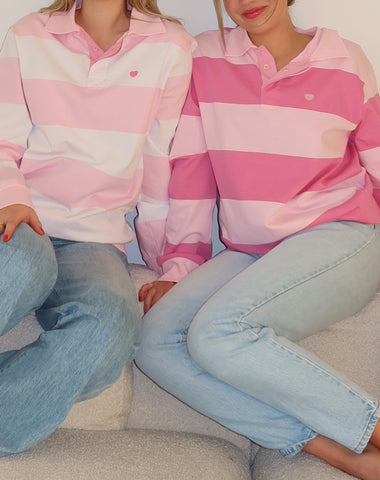 The "HEART" Striped Rugby Shirt | Baby Pink & White