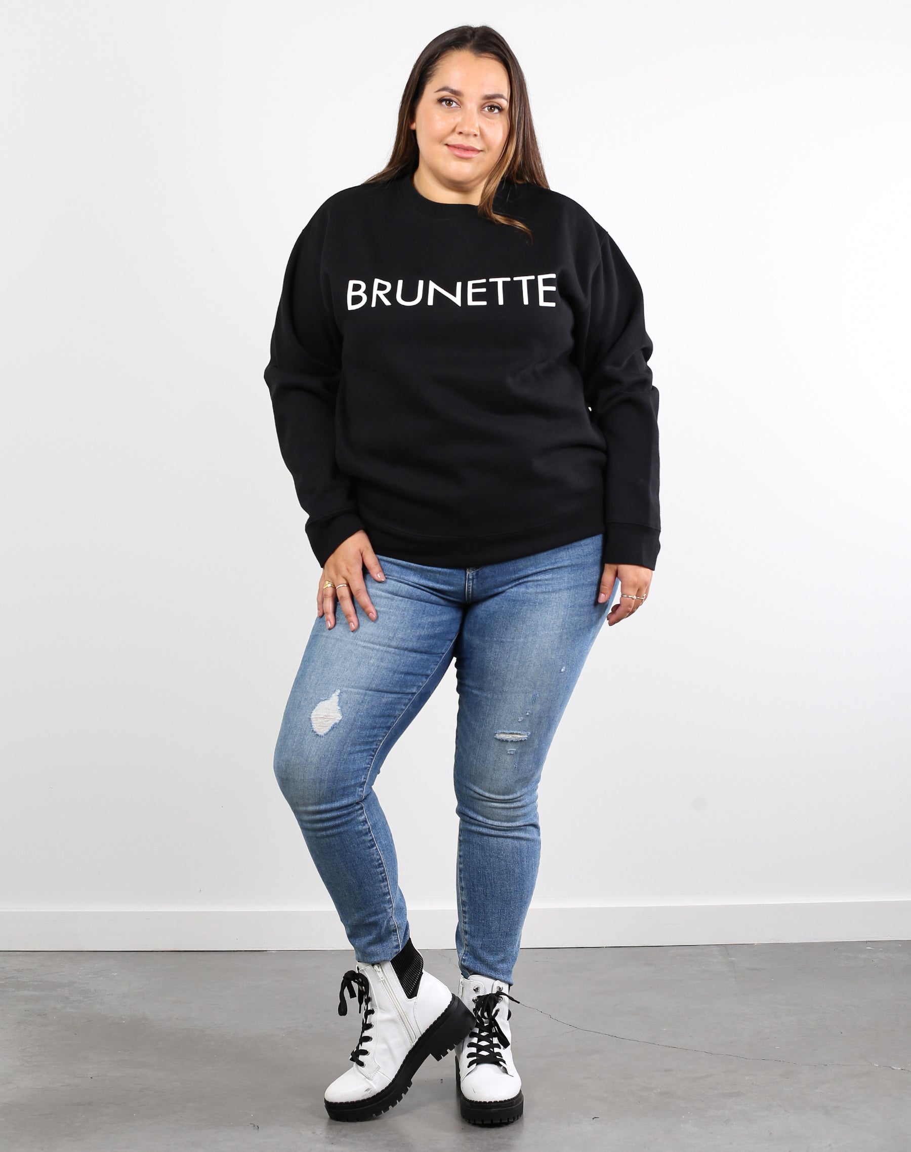 The "BRUNETTE" Classic Crew Neck Sweatshirt | Black