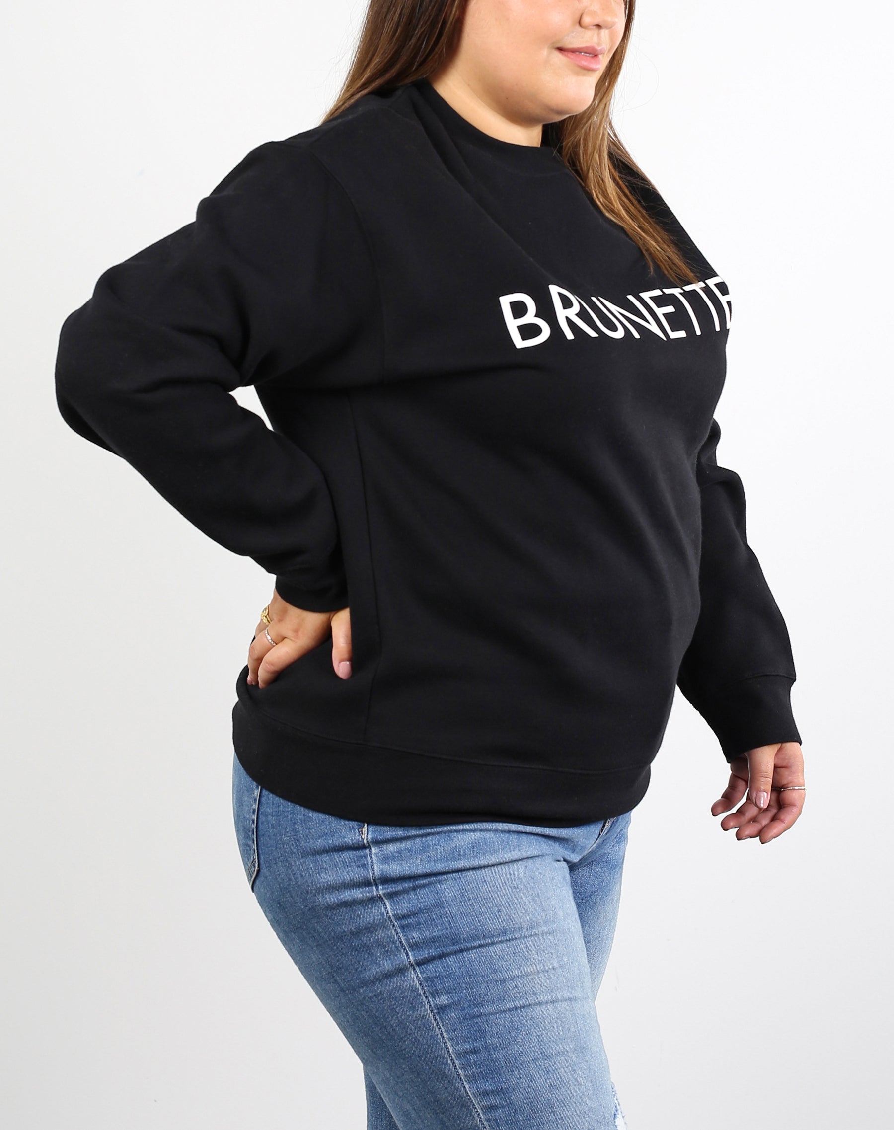The "BRUNETTE" Classic Crew Neck Sweatshirt | Black