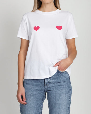 The "DOUBLE HEARTS" Classic Crew Neck Tee | White & Red