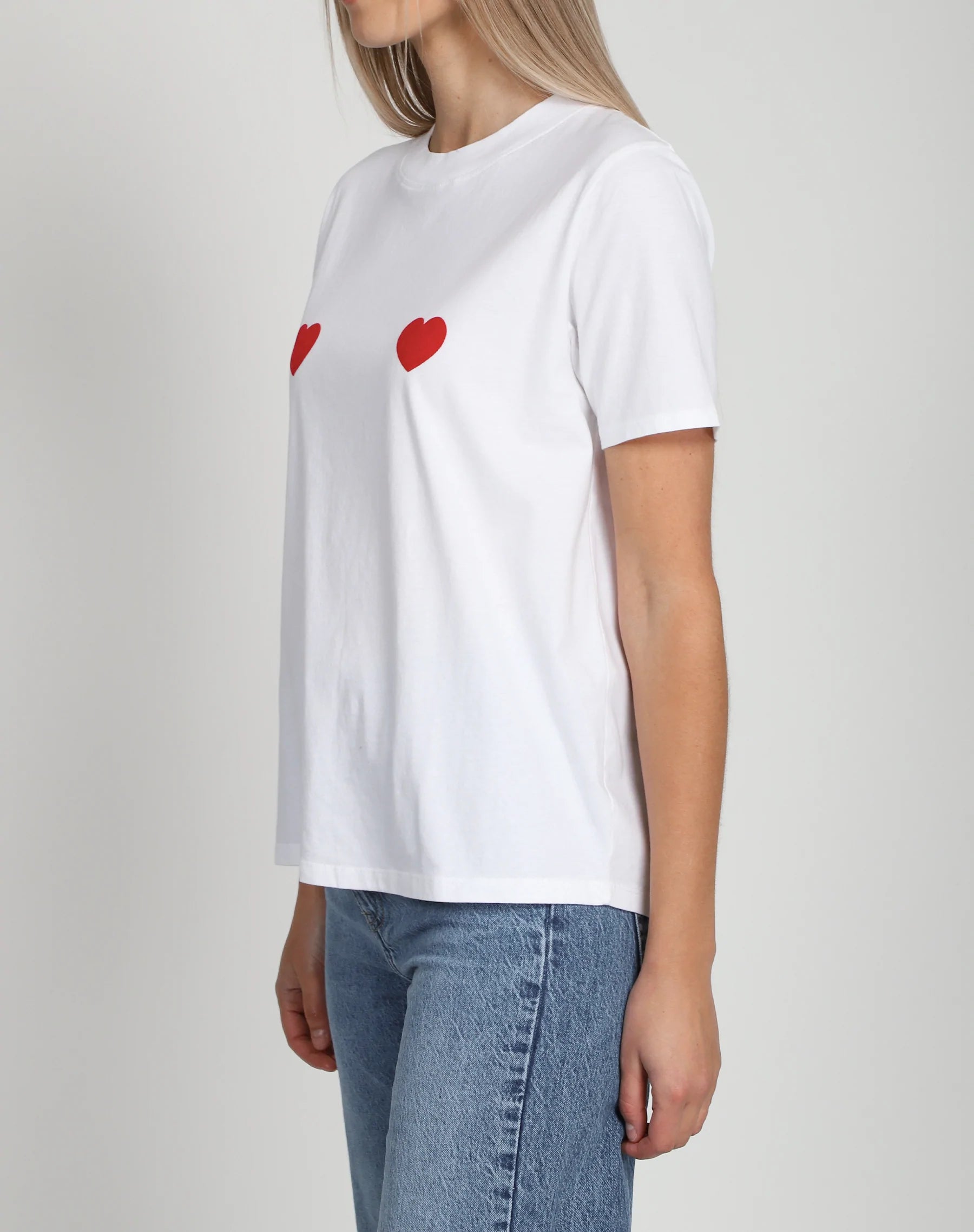 The "DOUBLE HEARTS" Classic Crew Neck Tee | White & Red