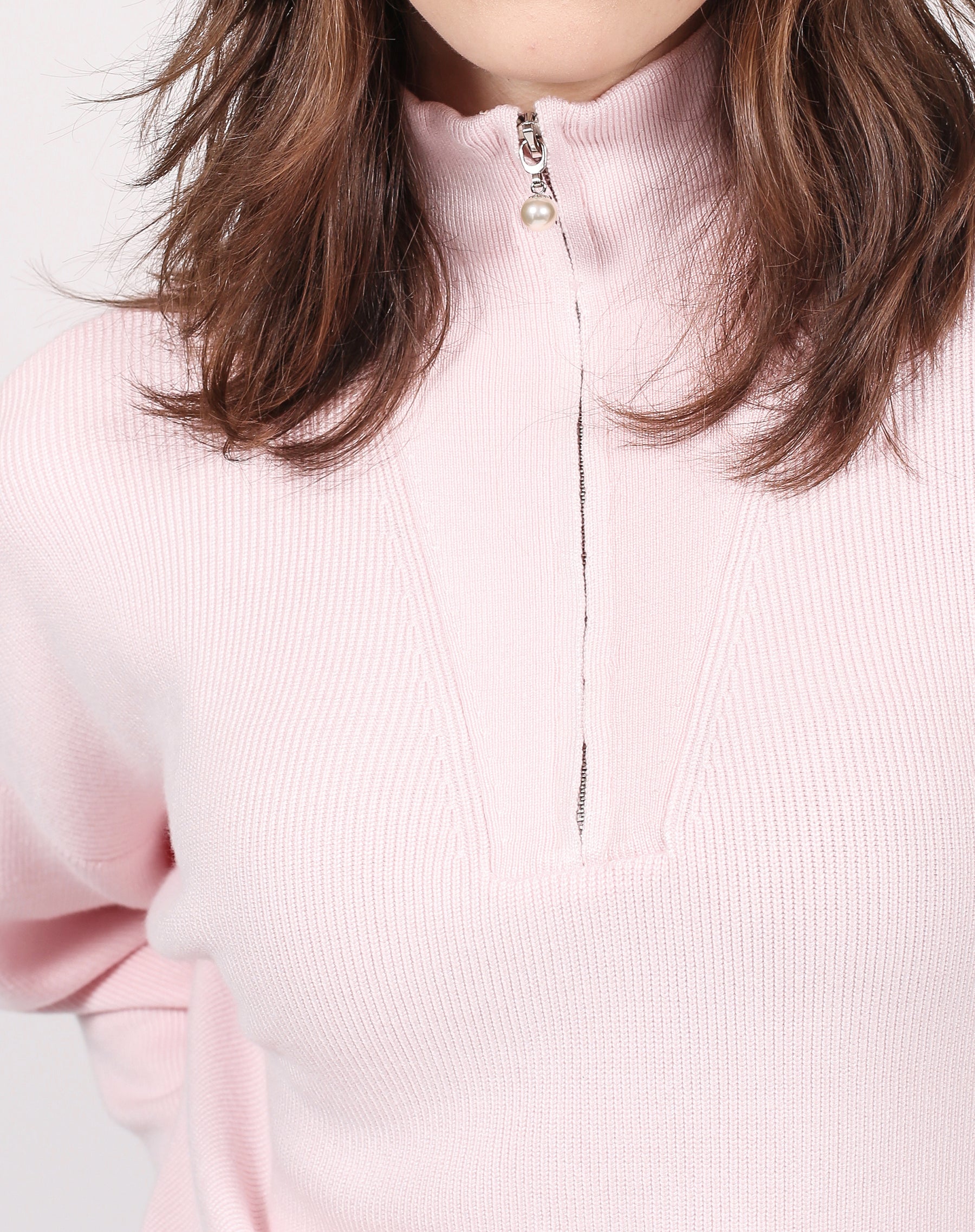The Ribbed Knit Half-Zip Popover | Pink with Pearl