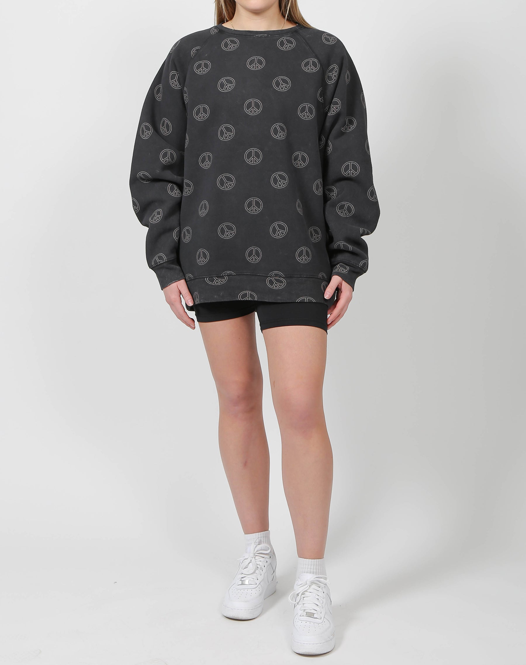 The "PEACE SIGN" Not Your Boyfriend's Crew Neck Sweatshirt | Washed Black